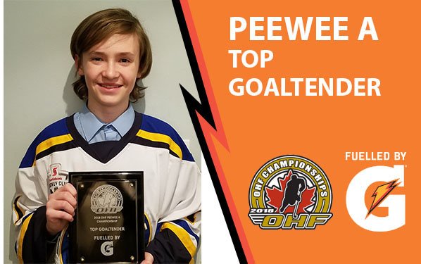 OHFChamps's tweet photo. Congratulations to the award winners from the PeeWee A Championship #fuelledbyG
Goalie Award - Aiden Haldane (Port Credit)
Forward Award - Mattieu Comeau (Hearst)
Defence Award - Benjamin Davy (Quinte West)
Top Scorer - Nico Shaften (Erie NS)
@GatoradeCanada https://t.co/3kA2Hfata5