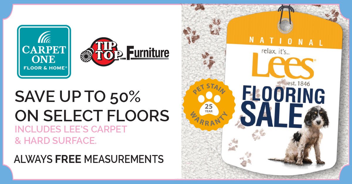 Need a #newcarpet? Now's the perfect time to save during #TipTop's #CarpetOne #CarpetSALE! Don't miss your chance to save on the toughest #carpet with outstanding #StainResistance and #TimelessStyle. Plus, they come with a 25-year #PetStain warranty! ow.ly/OxSR30jgTVy