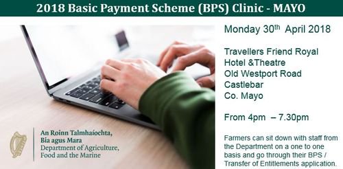 agriculture_ie's tweet photo. #BasicPayments - 1 to 1 Clinic will take place on Monday 30 April @tfroyalhotel Castlebar from 4pm to 7.30pm.
@themayonews @radiomidwest https://t.co/NhWxEvyduk