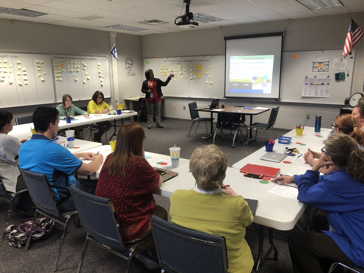 GlobalHawksDMS's tweet photo. @ErinGettinger leading DMS staff through some helpful classroom strategies that promote positive behavior! https://t.co/rYEYYDRJFu