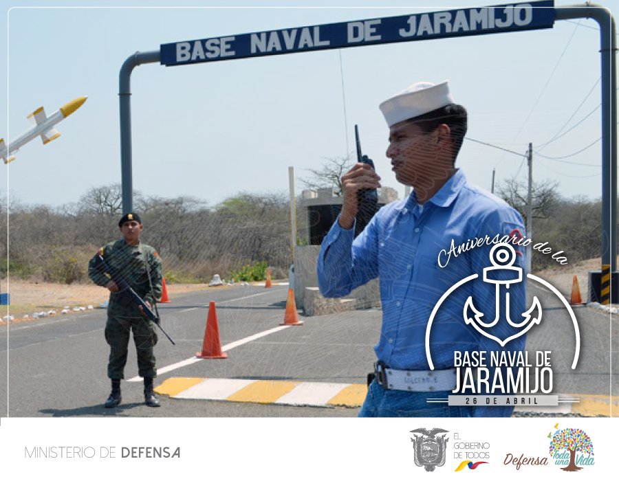 DefensaEc's tweet photo. #MIDENA eleva un respetuoso saludo a la 'Base Naval de #Jaramijó' de la @armada_ecuador al cumplir un año más de su aniversario.
#SomosDefensa 🇪🇨 https://t.co/ceKQaMjJlB