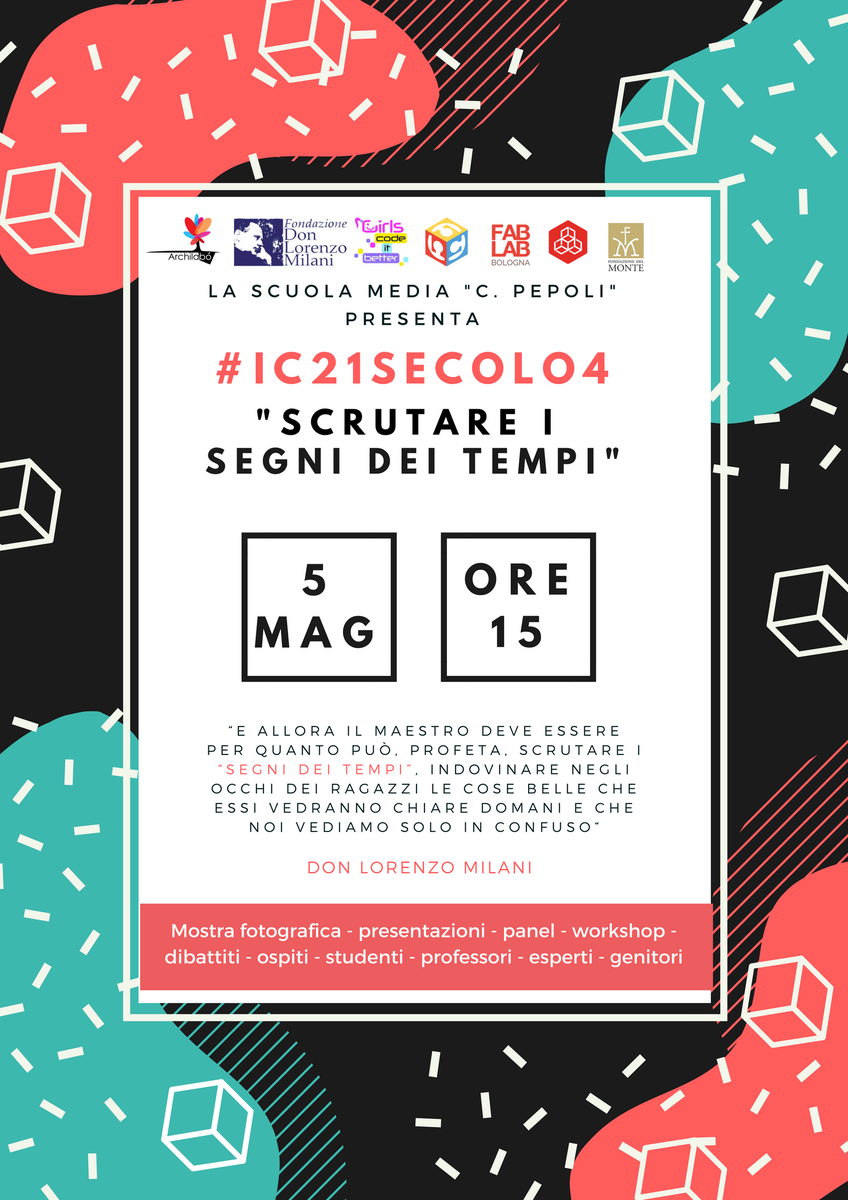 CoopArchilabo's tweet photo. Sabato 5 Maggio torna #IC21Secolo4: scrutare i segni dei tempi. Mostra fotografica a cura della @fond_donmilani e @IC21Bologna, laboratori e panel discussion con @EnzoZecchi @AlessandraSerr1 @benassigabriele @martinellipaolo @nelson su #innovazione e #tradizione a #scuola. https://t.co/0SqXLsrgOp