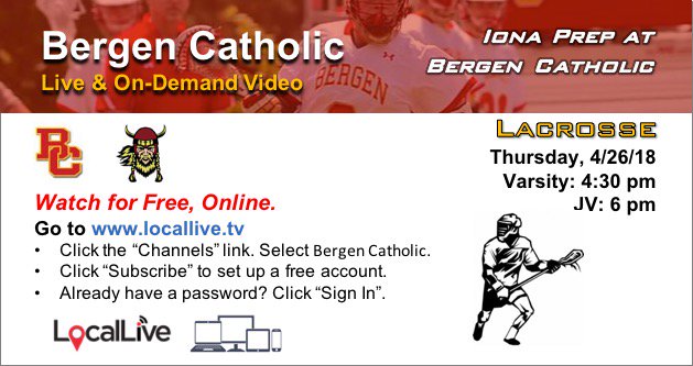 's tweet image. TODAY! Iona Prep lacrosse at Bergen Catholic - Varsity &amp;amp; JV. Catch all the action online at locallive.tv/bergencatholic @BC_Crusaders @BergenCatholic @IonaPrepSports @IonaPrep @BCLaxClub @ionapreplax #bergencatholic #ionaprep #lax #NewJersey #NewYork