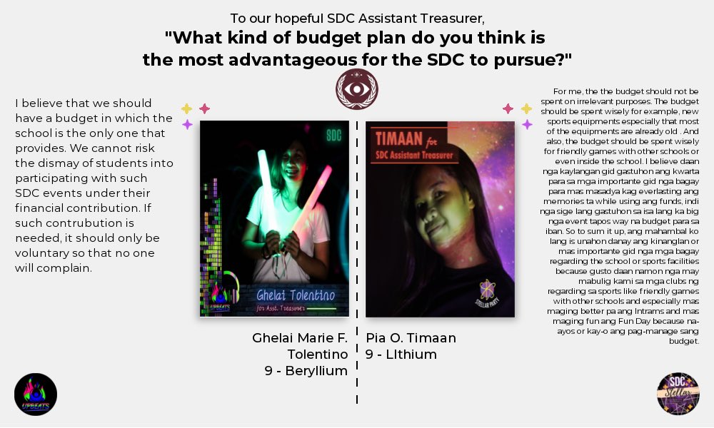 PSHSWVCComElec's tweet photo. Starting tonight’s last batch of Question of the Day posts, we begin heading for the big positions. Let’s give it up for our candidates for SDC’s next Assistant Treasurer! https://t.co/Q0oEWyUiiS