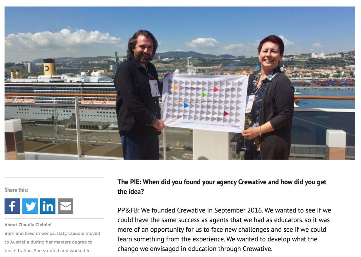 ThePIENews's tweet photo. Catch up with this week’s PIE Chat is with Italian agents @FabioBoccio & Patrizia Pelliccioni of #Crewative
Read the whole chat here: https://t.co/nEAF7yyLFf
#intled https://t.co/WQXWrVLmyB