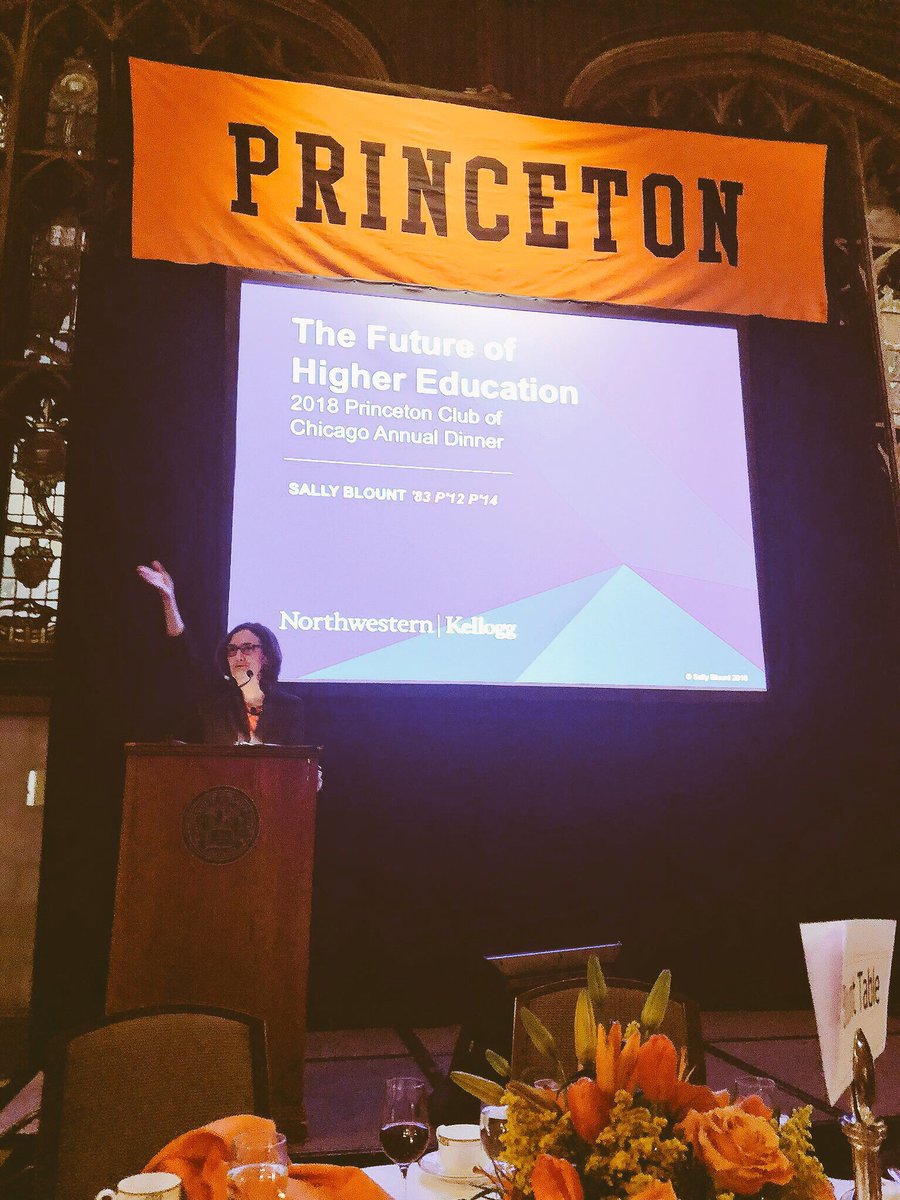 PrincetonClubCh's tweet photo. “In 2040, global suppliers, rapid completion rates and consolidation will yield a higher ed landscape markedly different from what we know today.” @KelloggSchool Dean @SallyBlount ‘83 at our Annual Dinner last evening! https://t.co/DS6G2iu3wf