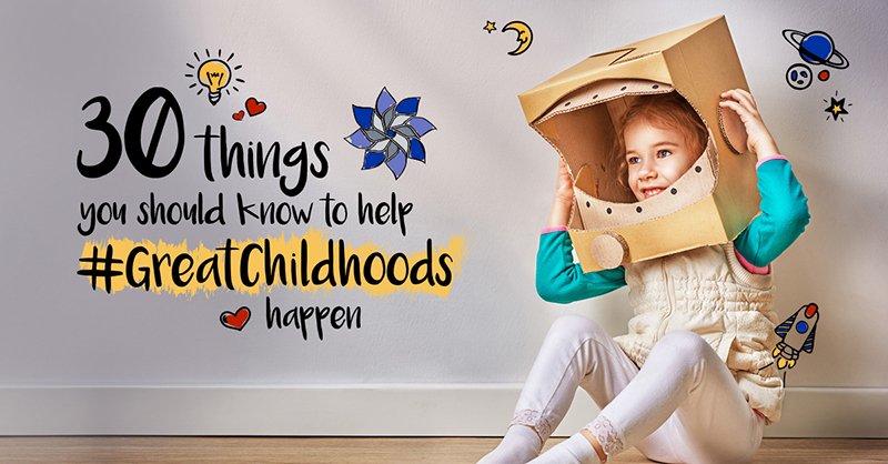 30 things you should know to help #GreatChildhoods happen.

April is Child Abuse Prevention Month, but helping kids have #GreatChildhoods is important all year long. Here are lots of ways you can help parents and kids in our community. #CAPMonth