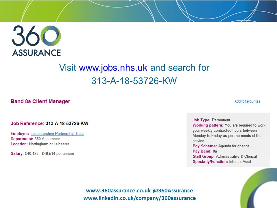 360Assurance's tweet photo. An opportunity to join our dynamic team as a Client Manager. Two positions being recruited to. #internalaudit #assurance https://t.co/T1MgpwAjNZ