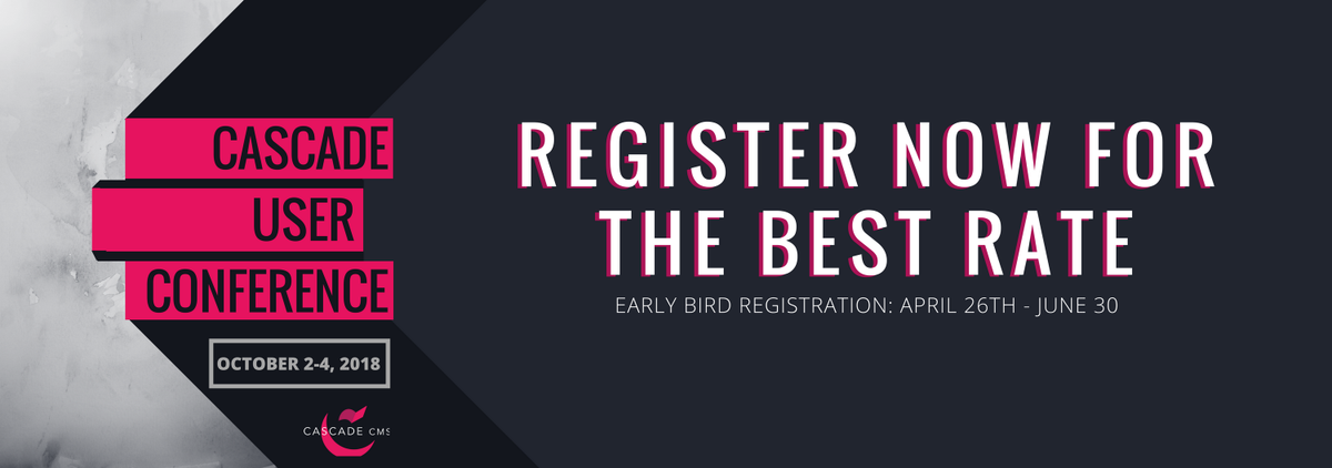 hannon_hill's tweet photo. Early bird registration for #CUC18 is now available! Register now to save $100 on your all-access passes for this awesome event.
#CascadeCMS
#HigherEd
#VisitAtlanta https://t.co/ZLj7QE78ru