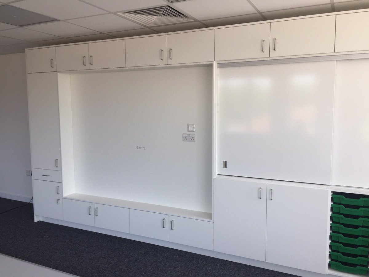dvdfurniture's tweet photo. DVD Educational Furniture is manufactured to each individual school specification in any standard π¬π§ MFC decor. This installation was in @EGGER_UK classic Platinum White compete with Premium White & coloured @Gratnells storage trays #school #teachingwall https://t.co/VkmbkH34vy