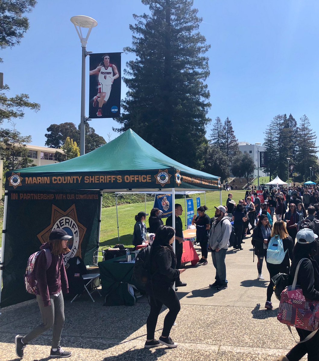 MarinSheriff's tweet photo. We are at the @CalStateEastBay Spring Fair and Internship Fair today until 2pm. Stop by and learn about the career opportunities that include, Cadet, Deputy Sheriff and Communications Dispatcher. #Career #MCSOFamily https://t.co/V9qPUApS7m