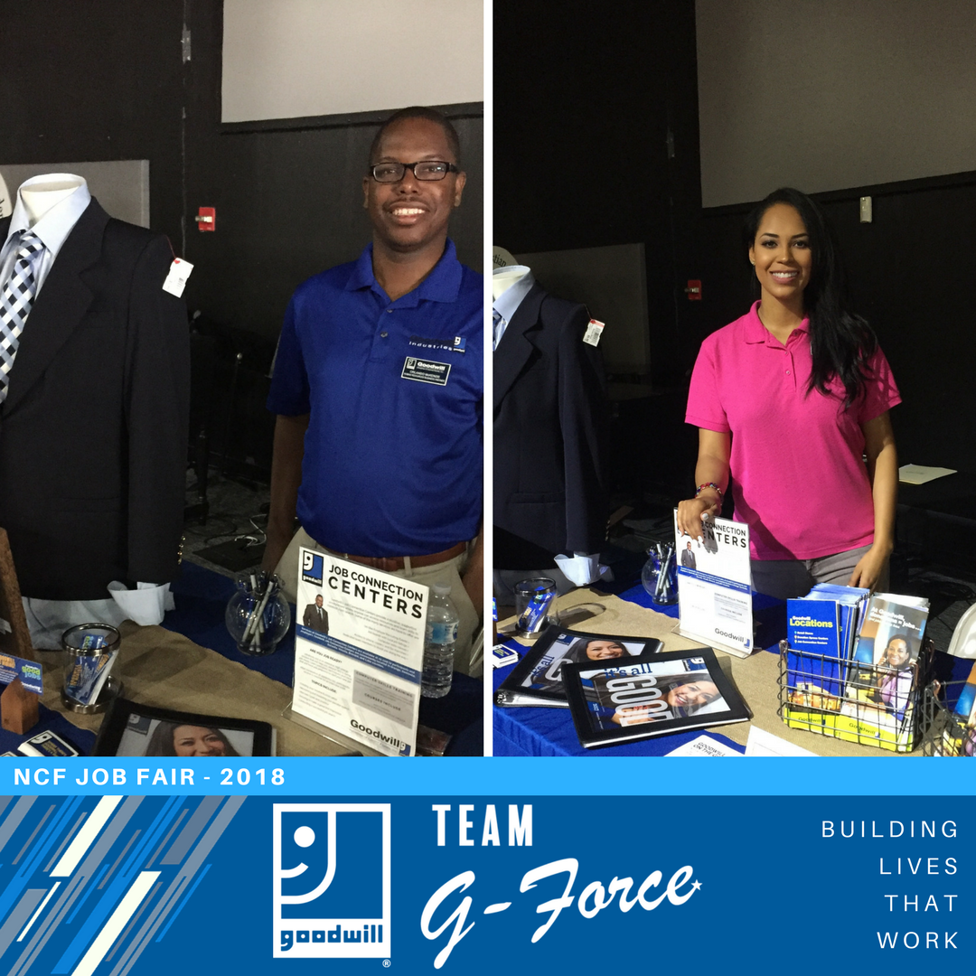 goodwillcfl's tweet photo. #teamgforce representing #Goodwill at the NCF Job Fair Today! Go G-Force!! #goodwillcfl #centralflorida #florida #orlando #jobfair #ncf #jobs #work #employment #employer #jobhunt #jobseeking https://t.co/uYK34MAMSp