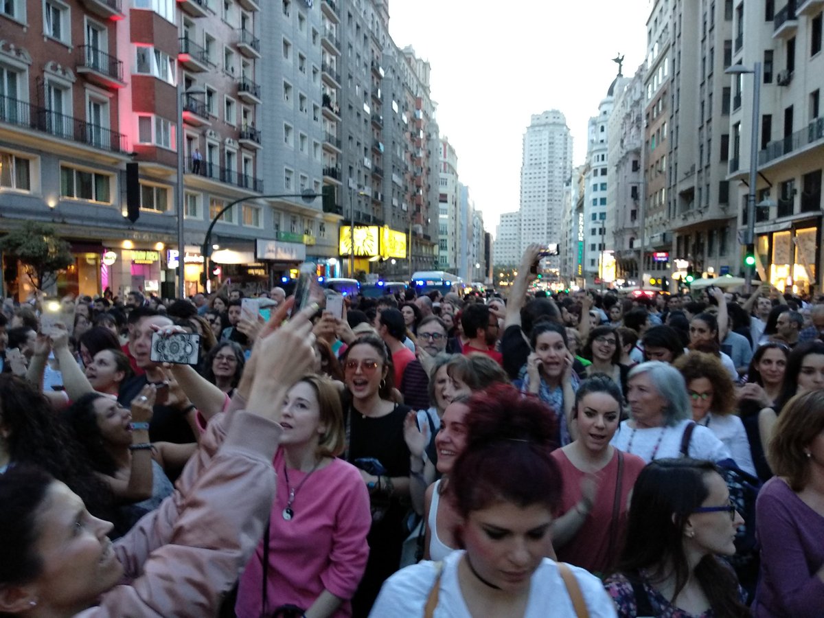 takethesquare's tweet photo. A woman was raped by a group of 5 men. But a judge has not considered that, just abuse. In this moment, thousands are taking the streets in Madrid (and the whole Spain) agains male chauvinism

 #LaManada #YoSiTeCreo #JusticiaPatriarcal https://t.co/5UafYZ03oP