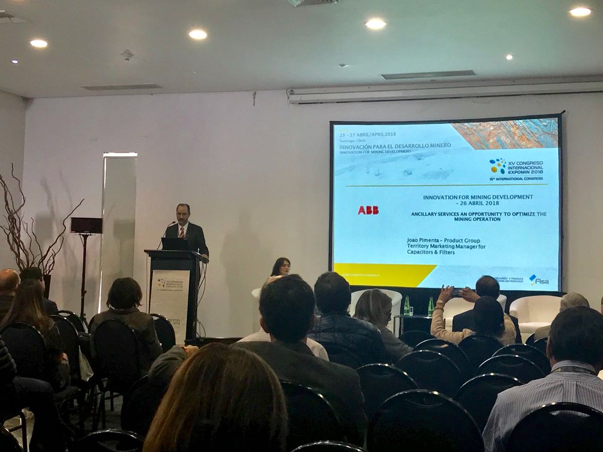 ABBenChile's tweet photo. Joao Pimenta, Product Group Territory Marketing Manager Latam de ABB en Seminario Desafíos Energéticos en Minería de #Expomin2018 con charla  “Servicios Complementarios: Una oportunidad de optimizar la operación minera” https://t.co/5Ohx0nDh1P