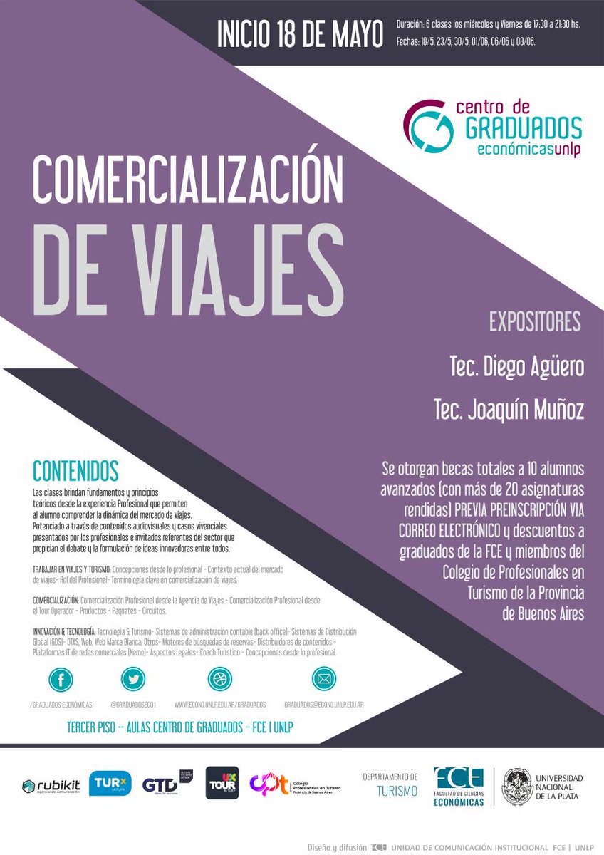 UXTour's tweet image. ¡A partir del 18 de mayo #UXTOUR llega a la @unlp!
Se viene el primer curso de #ComercializaciónDeViajes en @economicas_unlp organizado por @graduadosecono1