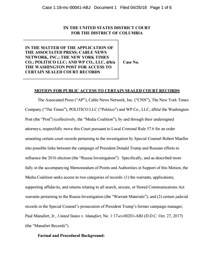 Big Cases Bot On Twitter New Filing In Ap Cnn Nytimes Et Al V United States Miscellaneous Relief Https T Co Cespvjg9mu