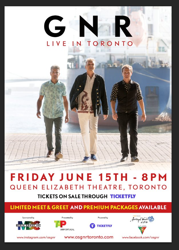 VLPRinc's tweet image. Portugal's legendary pop band GNR (Grupo Novo Rock) return
for their first Toronto concert in 27 years!  Friday, June 15  @QETheatre Portugal Week Festival feature event.  Tickets at Ticketfly.com  @osgnr  #osGNRToronto  osgnrtoronto.com conta.cc/2JtsU6M