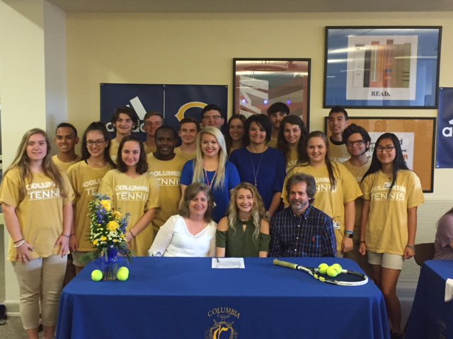 ColumbiaHigh1's tweet photo. Congrats to CHS Seniors Madison Robertson and Amber Wascomb!  This morning, Madison signed with Pearl River CC Cheer and Amber signed with Meridian CC Tennis!  We are proud of these student athletes, their coaches, and teammates! #B12CATS https://t.co/jOwgnkmgbA
