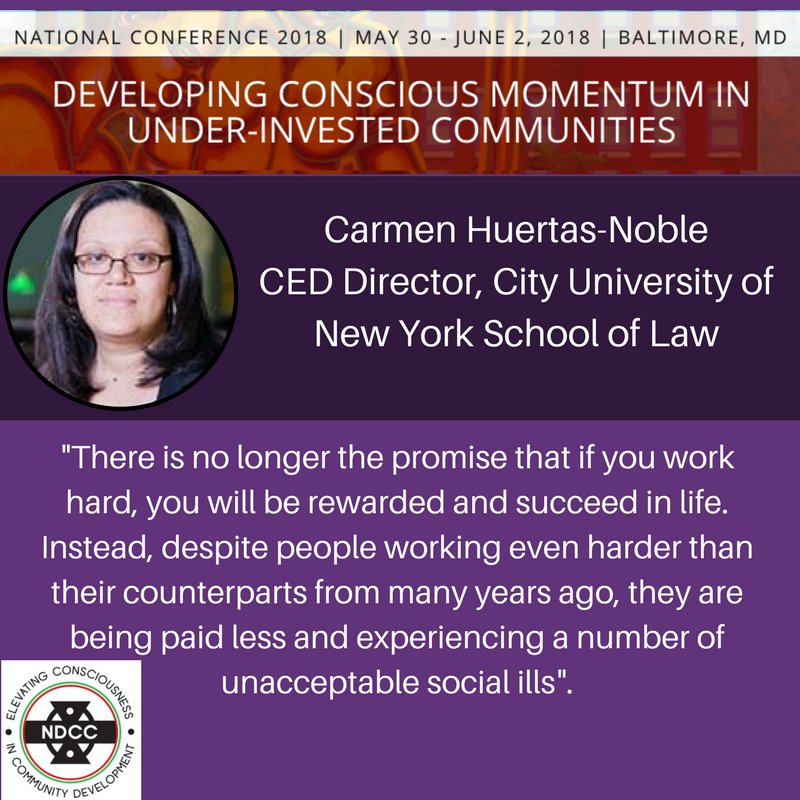 networkfordcc's tweet photo. Come learn how black communities and returning citizens are using cooperative business strategies for #communityequity and #capitalinvestment w/ @CarmenHuertas2, City University of NY School of Law @CUNYLaw #consciouscommunities #inclusion #reentry #NDCC18 https://t.co/hJ5lvdXTnP https://t.co/4QqmoqcFuw