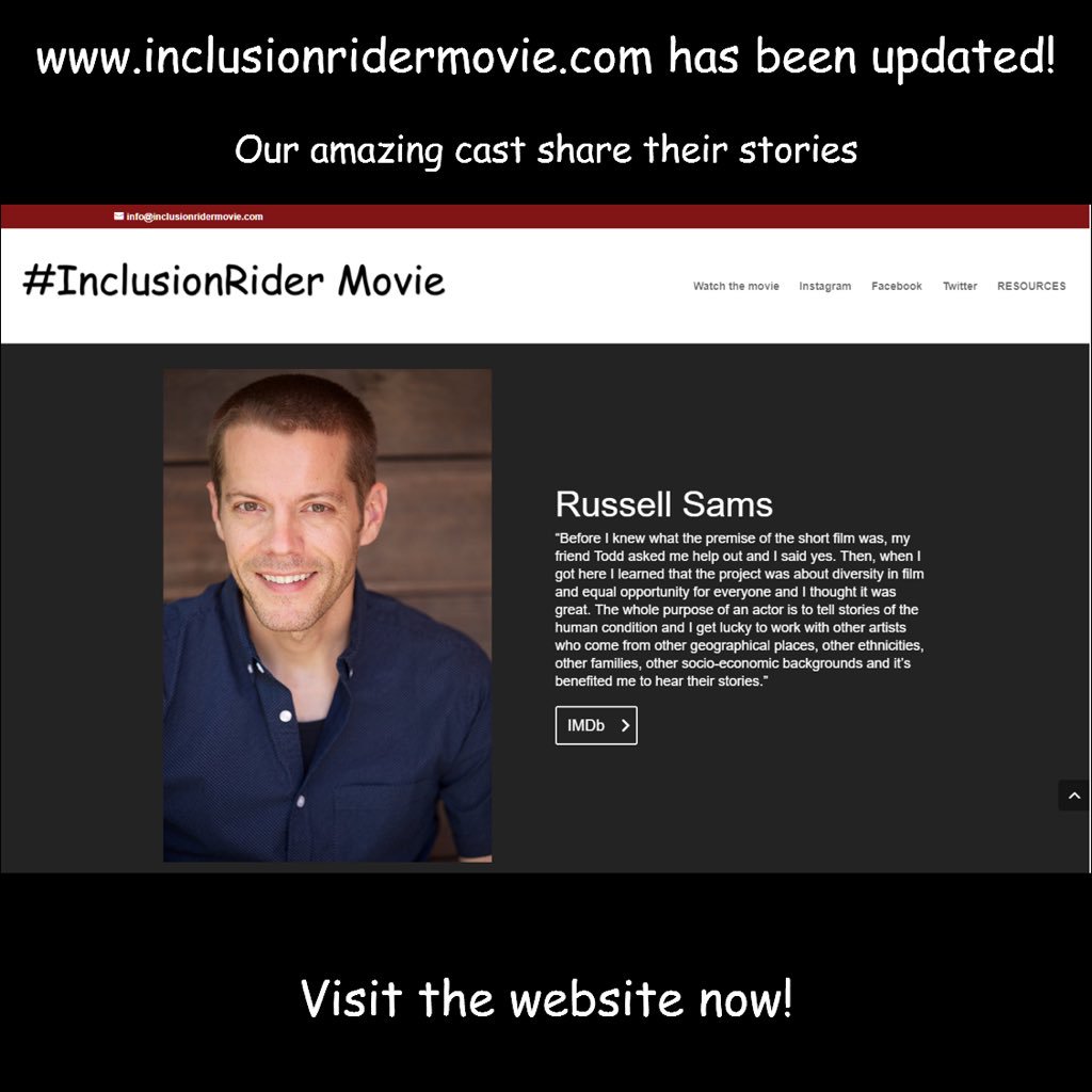 InclRiderMovie's tweet image. #RussellSams, aka the #cameraguy, shared with us "The whole purpose of an actor is to tell stories of the human condition...” See  inclusionridermovie.com @DisabilityChall @EastersealSoCal  #DisabilityFilmChallenge #InspireChange #InclusionRider #ActorsLife #Casting #Diversity