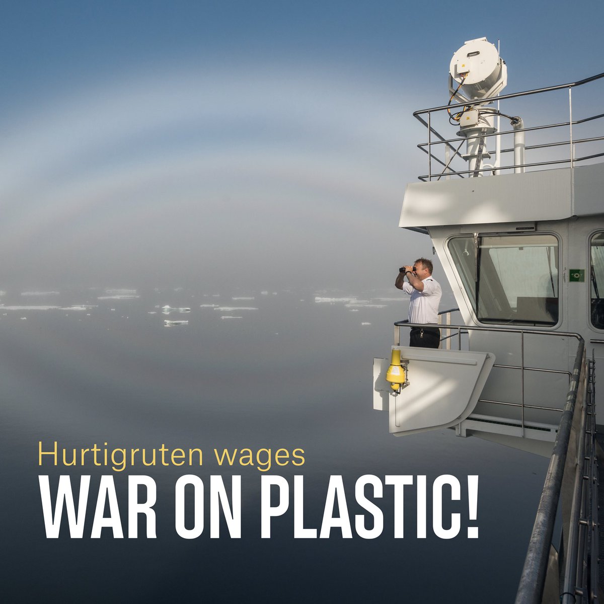 Hurtigruten's tweet photo. Hurtigruten wages war on plastic! By 2 July 2018, single-use plastic will be removed from all Hurtigruten ships!
#environnement #zerowaste #plasticfree https://t.co/PzeqzoN5cz