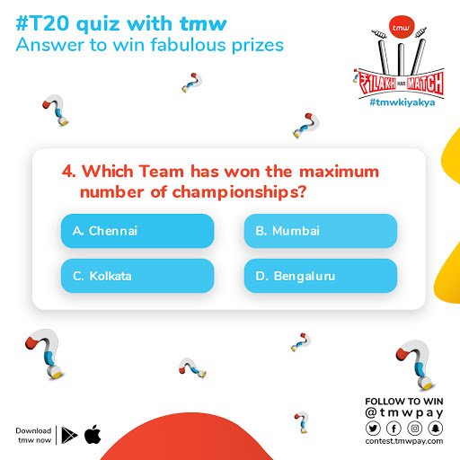 The time is now!! ☺️Answer this simple #tmwT20Quiz question. 

Remember 👉Fastest correct answers win 💰

Get the tmw app ➡ tmw.is/contest