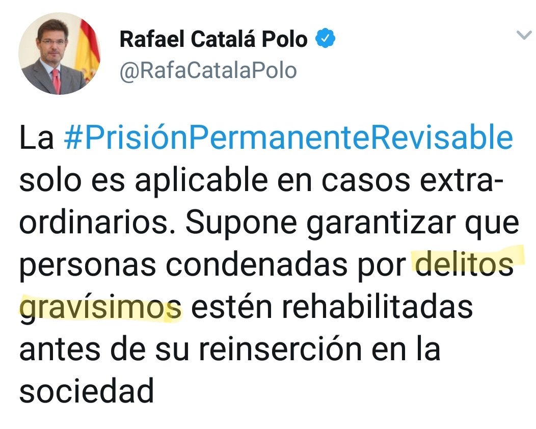 Sr. Ministro de Justicia @RafaCatalaPolo ¿Podría decirme cúal de éstos es "delito gravísimo"?

A) Poner Urnas
B) Pelea en un bar
C) Violación múltiple 

Como pista le diré que en España la C es la que menos condena tiene.
#LaManada
