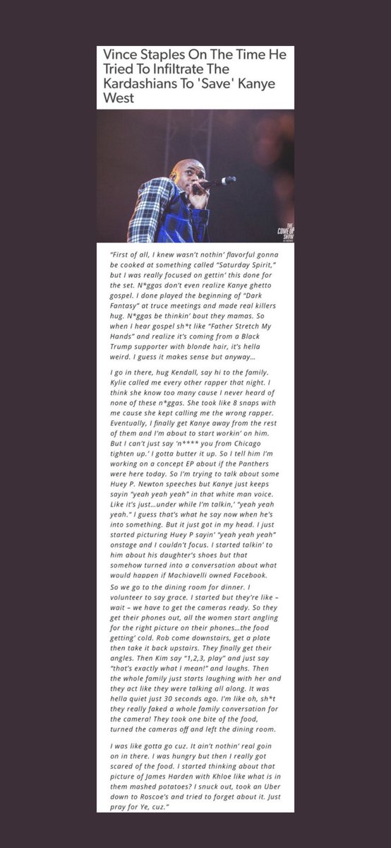 Shhh_imSPEAKING's tweet photo. Tiffany Haddish has been demoted.  Vince Staples the new best storyteller cause ...😭😭😭 #KanyeWest https://t.co/GU0zzlrN2i