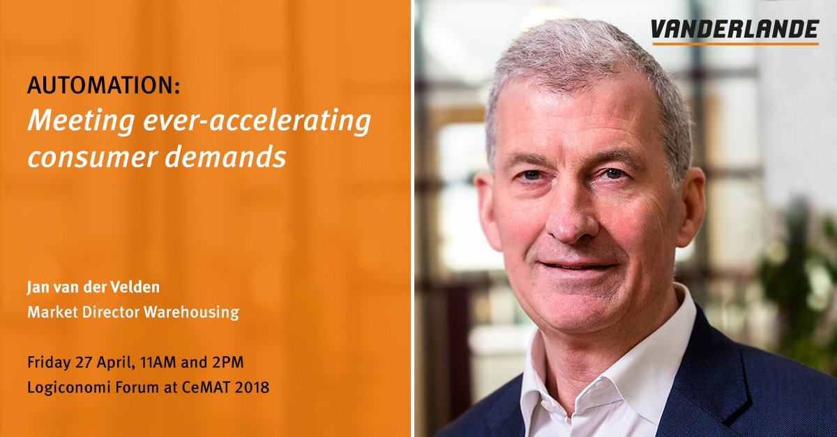Vanderlande's tweet image. Tomorrow, Jan van der Velden (Market Direct Warehousing) will explain how automation in fulfilment can bring you a business differentiator. Come listen to his keynote at #Logiconomi #Forum, organised by @ToyotaMH_EU at #CeMAT2018. Get your free ticket: toyota-forklifts.eu/cemat-2018/log…