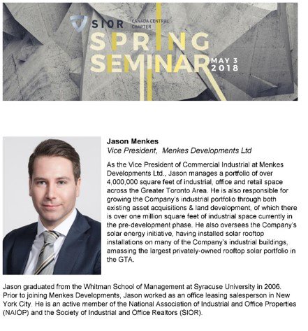 Speaker Spotlight: Jason Menkes <a href="/MenkesLife/">Menkes Developments</a>  "Manages a portfolio of over 4,000,000 square feet of industrial, office and retail space across the Greater Toronto Area". Register today for the SIOR Spring Seminar to hear Jason on the panel presentation ow.ly/xRVt30jEP3n