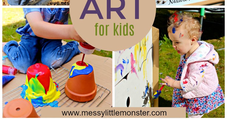 Easy outdoor art ideas that kids will love from @messylittlemon1 bit.ly/2I6Spu5 #outdooractivites #kidsart #artideas #kidscrafts #kidsactivites