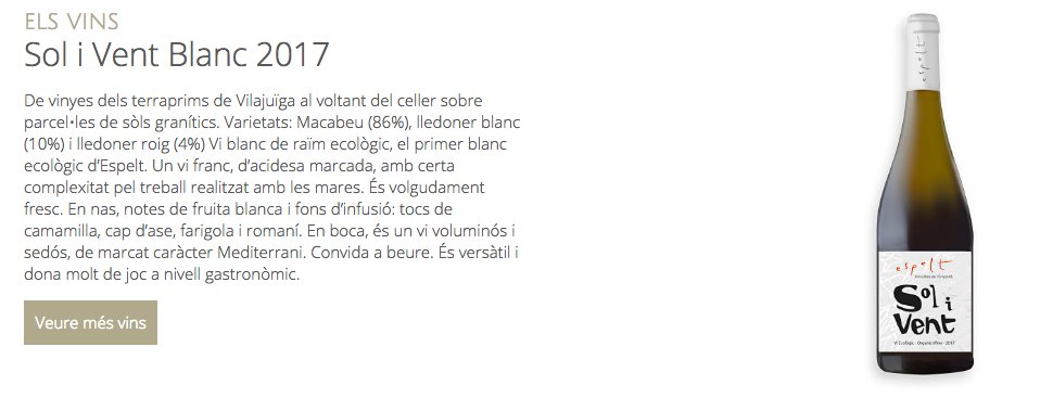 CellerEspelt's tweet photo. Sol i Vent blanc 2017. El primer vi blanc #ecològic de @CellerEspelt @CCPAE @DOEmporda https://t.co/AOiyqfuS9c @CalidoscopiVins #vicatalà https://t.co/lh73aPra4j