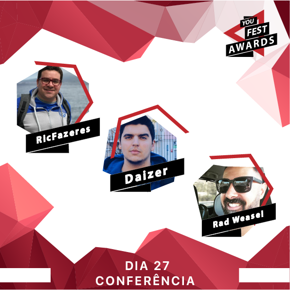 Não percas, dia 27, às 16:30h, conferência sobre o tema "YouTube e Gaming" com <a href="/RicFazeres/">RicFazeres</a>, <a href="/DaizerPT/">Daizer</a> e @RadWeasel48! Vem assistir e participar, pois haverá um Q&amp;A no final da conferencia!!
Vais perder esta oportunidade? Garante já o teu Bilhete! ;-) #youfestawards #yfa2018