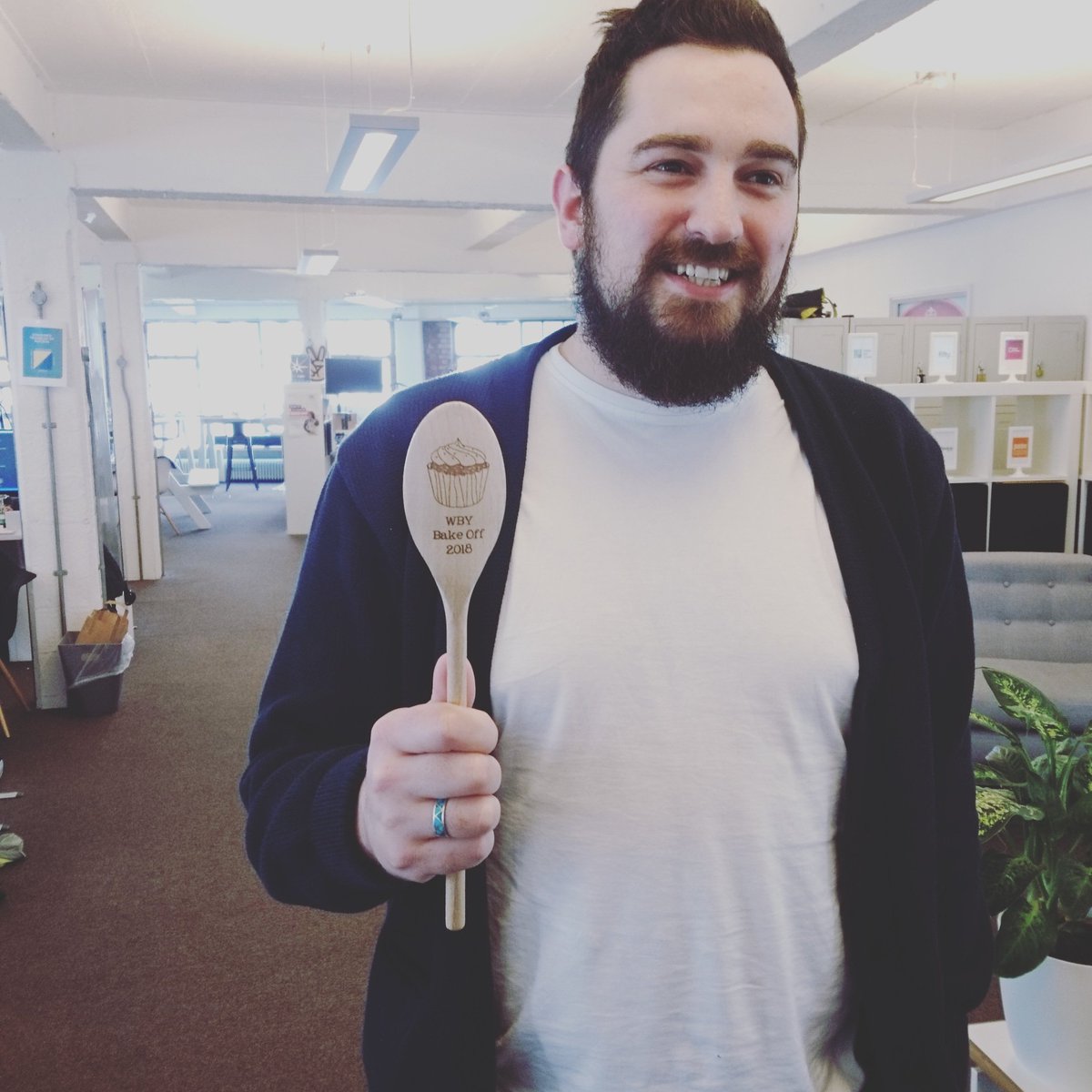 whitebearyard's tweet photo. Congratulations to our #starbaker and the winner of the #whitebearyard #standuptocancer #bakeoff from @8thLightInc, winning a custom spoon. Now you can bake us more cakes! https://t.co/EbF68WRCKG