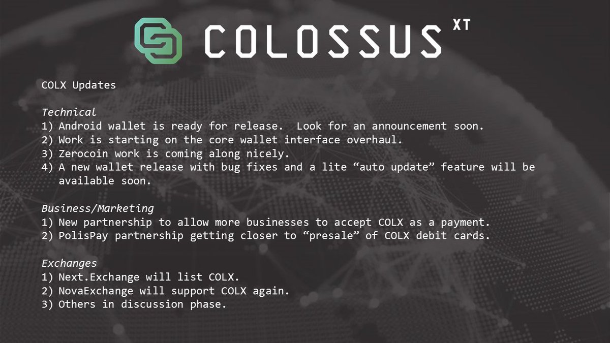 ColossusCoinXT's tweet photo. $COLX Progress Update

Thank you to the community for supporting us this week!

#spreadthegrid #colx #crypto #cryptocurrency #cryptoinvesting #community #communitycoin #BTC $BTC #bitcoin #privacycoin #decentralization #decentralize https://t.co/E5vEPrKX16
