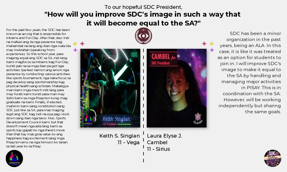 PSHSWVCComElec's tweet photo. It’s the end game now. Pisay, who will you choose as your SDC President? https://t.co/7pd5WnxVra