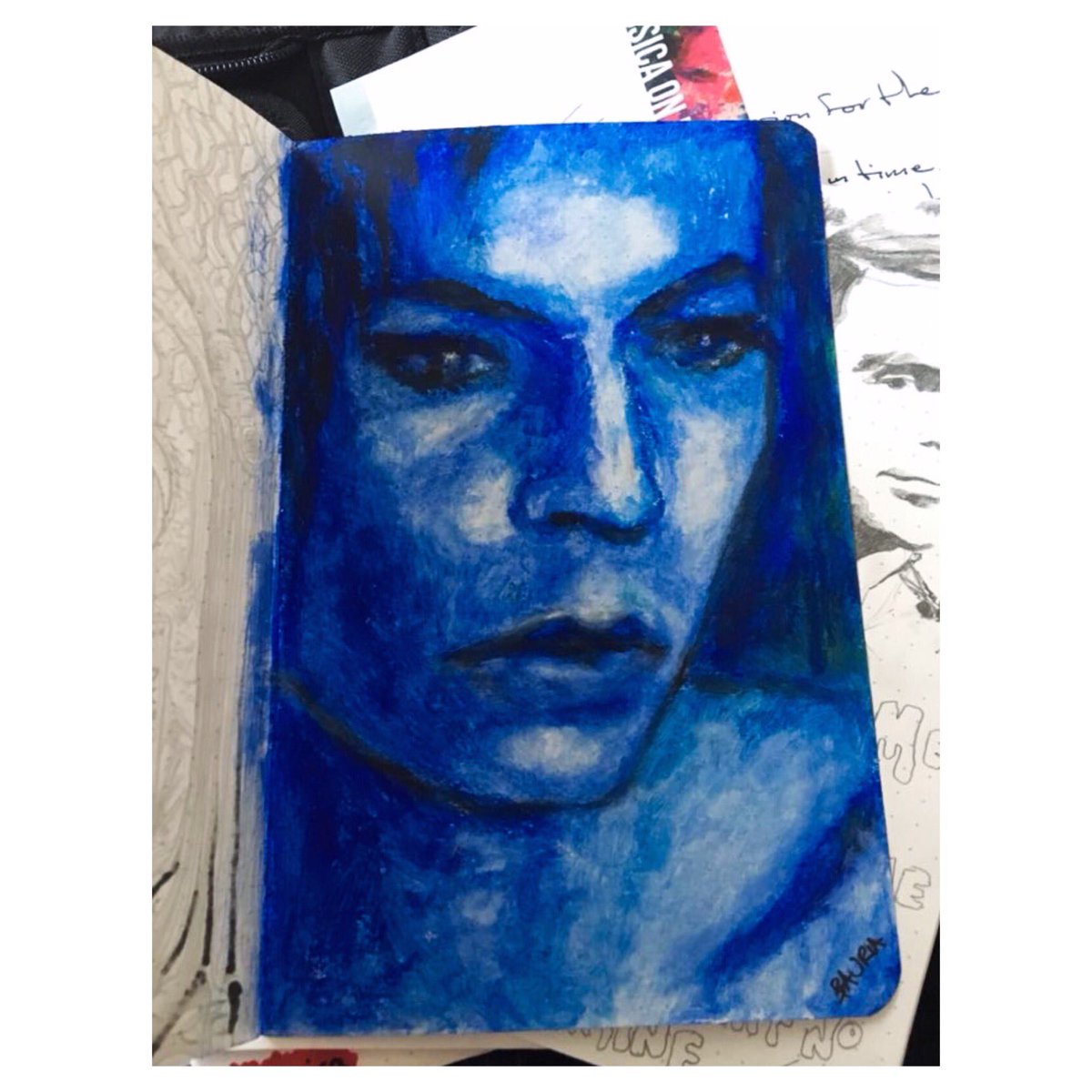 BaibaAuriaArt's tweet photo. Tonigh is the art auction event to raise money for @AndyBurnhamGM homeless’ charity. My favourite lot is this notebook featuring original work of over 40 artists. It’s value is inestimable. It includes my blue contribution in oil and much more. It already has a bid of £250. Love. https://t.co/eToEzCalbx