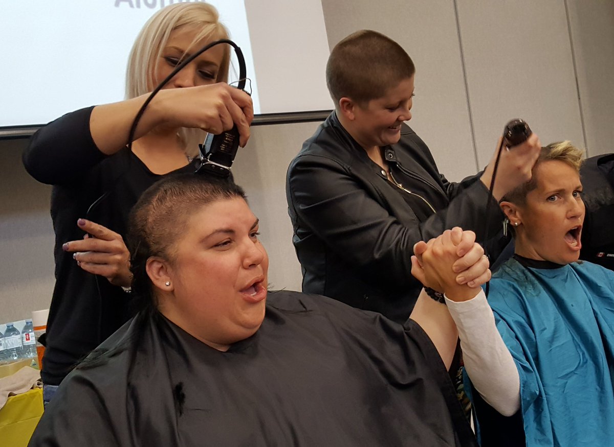 csimonwrite's tweet photo. .@LakeSimcoePS's Jenn Roos (left) and Jennifer Henderson met the clippers during the school's #shaveforthebrave event. The school raised more than $18,000. @SCDSB_Schools https://t.co/Hp7rjwGmui