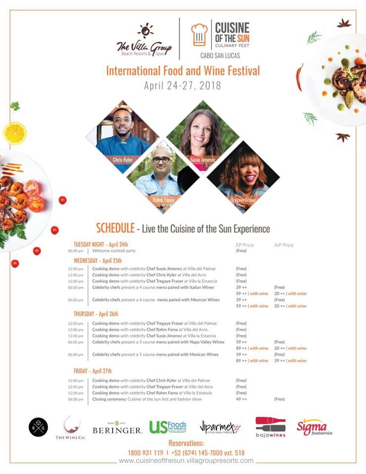 VilladelArcoCSL's tweet photo. If you want to meet good, talented &amp; amazing chefs in #cabo you can't miss this opportunity #CuisineoftheSun by the Villa Group Resorts with celebrity chefs invited @cheftregaye @chefckyler @SpiceitupSusie @rahmFama #VillaMoments https://t.co/r7jyP2v799