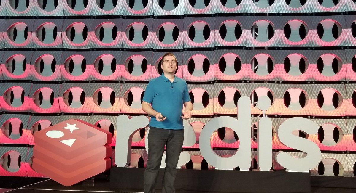 Redisinc's tweet photo. Uri Sanchar from #RedisEnterprise on #Kubernetes - automatic service discovery, rolling upgrades, auto-healing and instant failover, scaling, configuration, monitoring and much more. #RedisConf #k8s https://t.co/bX4OjD2qdE