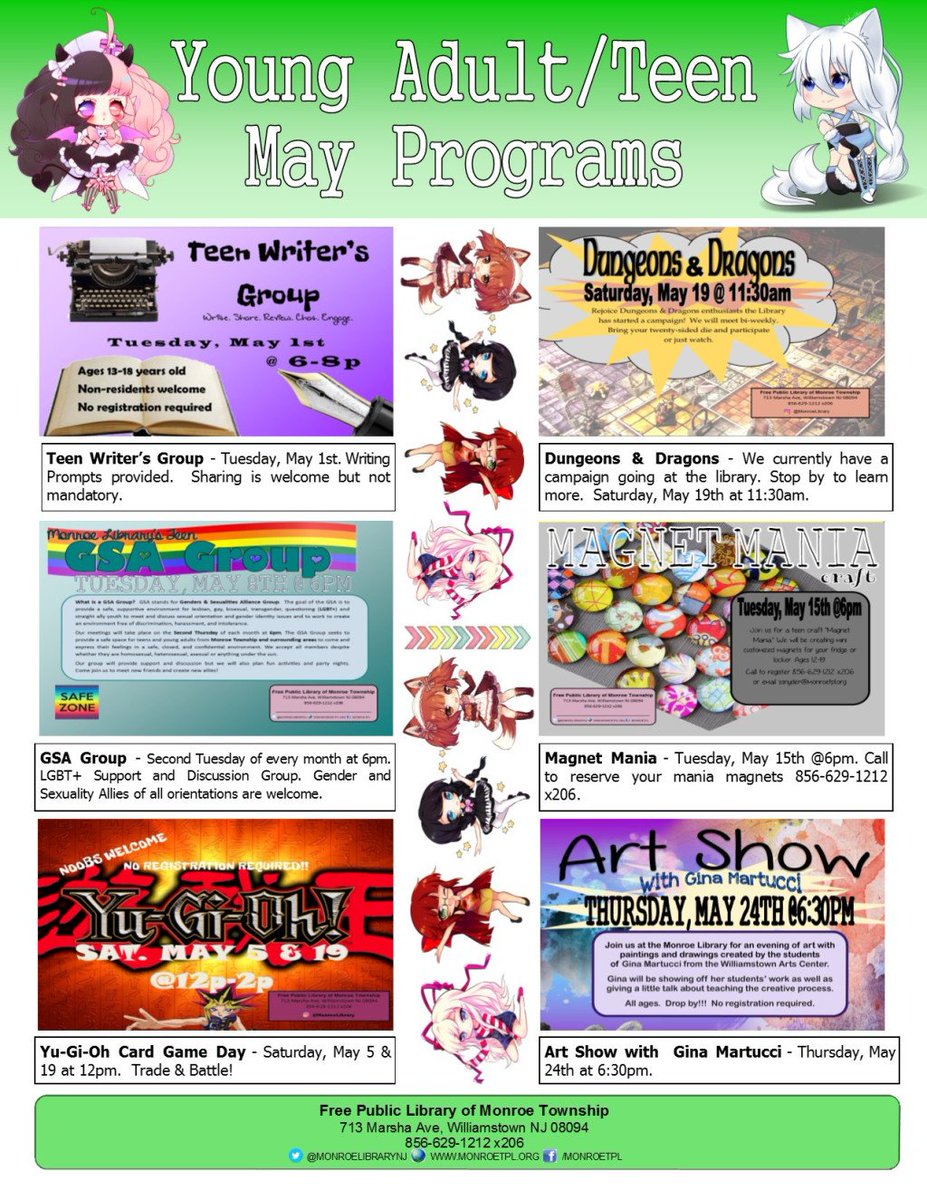 MonroeTeensNJ's tweet photo. Young Adult/Teen May Programs https://t.co/wkOVUtOyml https://t.co/Pmo1tYqIOq