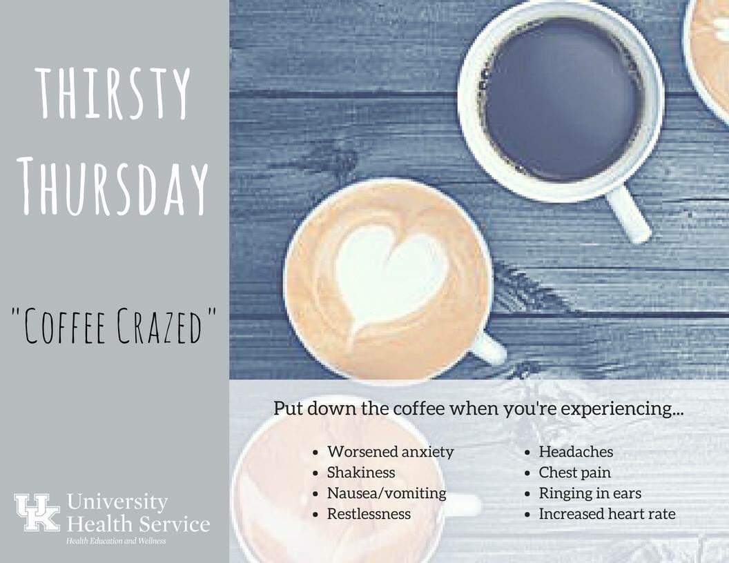 UHSPaws's tweet photo. Sometimes you just need that caffeine buzz to get you through the week.☕ But how much is too much coffee? Watch out for these warning signs of too much caffeine. #ThirstyThursday #StressLessUK #LessStressMoreSuccessWeek https://t.co/Tid07QloOs