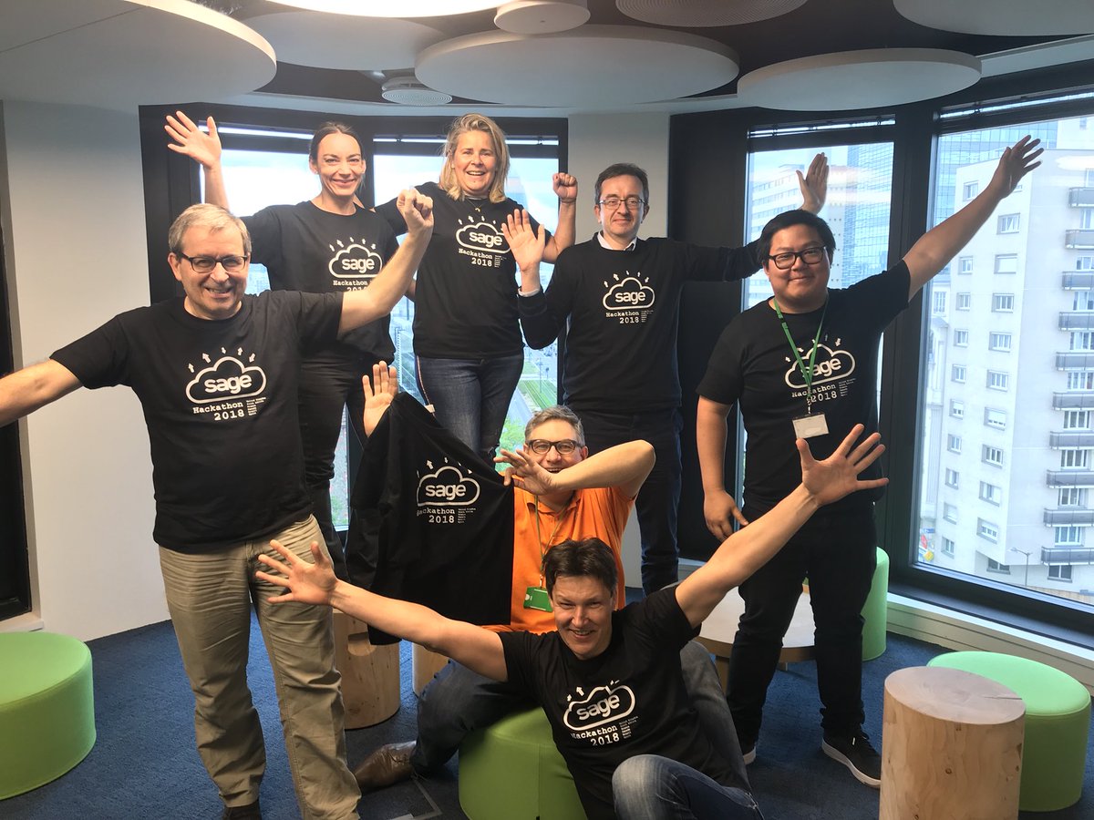 S_Rebeyrotte's tweet photo. #Sagehackathon Winning team for France. Opinion are ours ! How can you leverage Social Networks word of a mouth to strengthen your brand ? We have a #SageBusinessCloud solution for you. https://t.co/CIdbfwHW3c