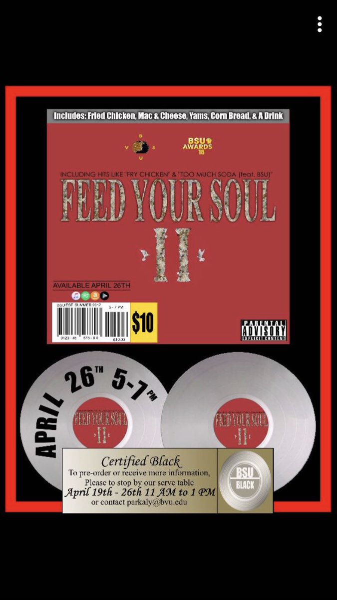 bvubsu's tweet photo. Stop by the lobby in PW today from 5-7 pm! Fried chicken, Mac &amp; cheese, yams, cornbread, and a drink for $10 to raise money for the BSU Awards being held May 11th! https://t.co/0BPMJrDAwQ