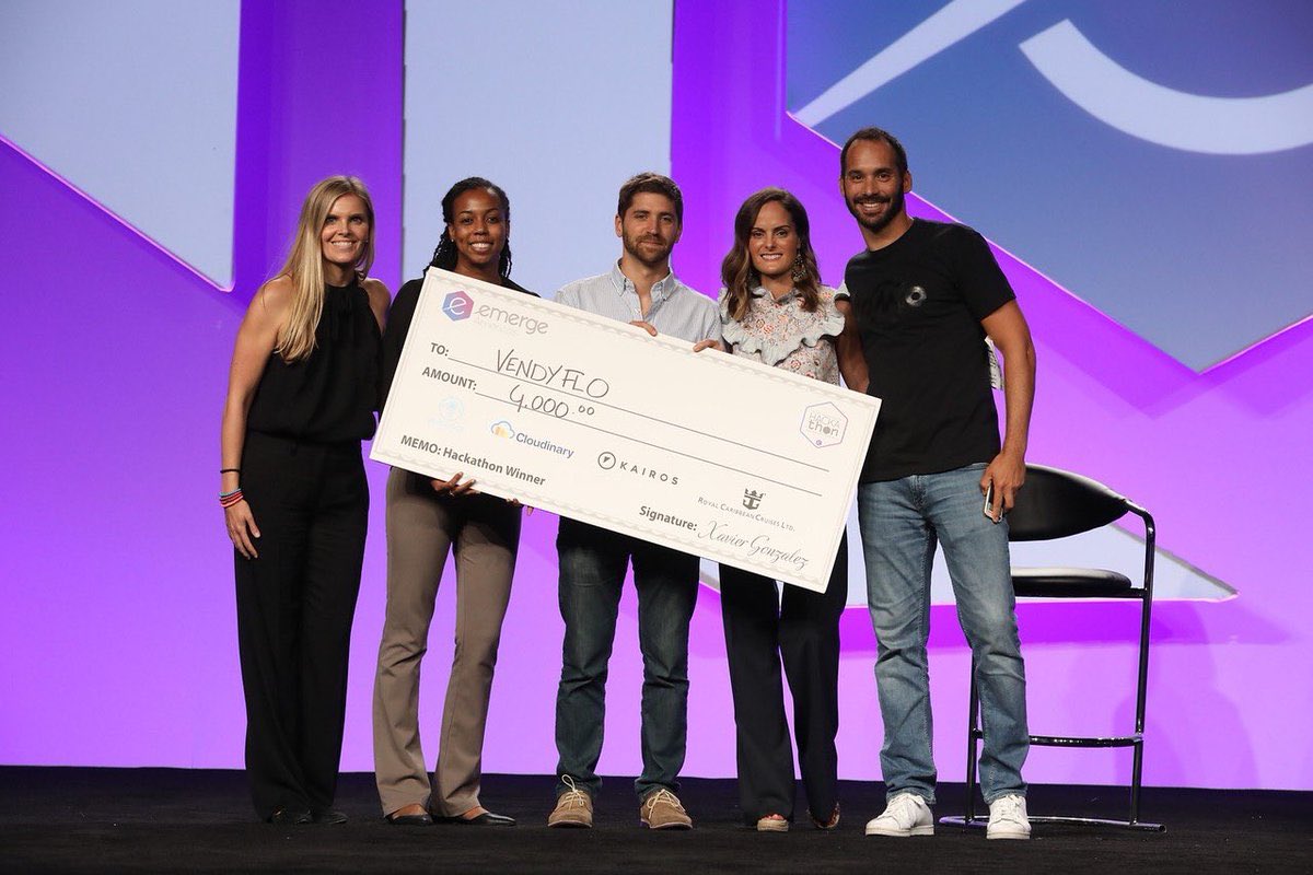 GetVendy's tweet photo. We won!!! 🎉🎉🎉 Vendy was the winner of the Visa Challenge &amp; eMerge hackathon in partnership with Wyncode alongside with fellow startup @flomioinc 🙌🏼 Thank you to @visa_us @wyncode and @eMergeAmericas for making this all possible! This is just the beginning! #emerge18 https://t.co/REmg1mqfDY