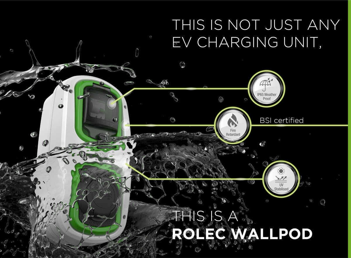 RolecEV's tweet photo. IP65 weatherproof, BSI Certified, fire retardant and UV stabilised - just some of the features of the Rolec WallPod EV charging unit #ev #evcharging #electricvehicles #ev #phev #motoring #environment #rolecev #wallpod #uknumberone #mostpopular https://t.co/KaZRWq1kBa https://t.co/DhwdIEyt8i