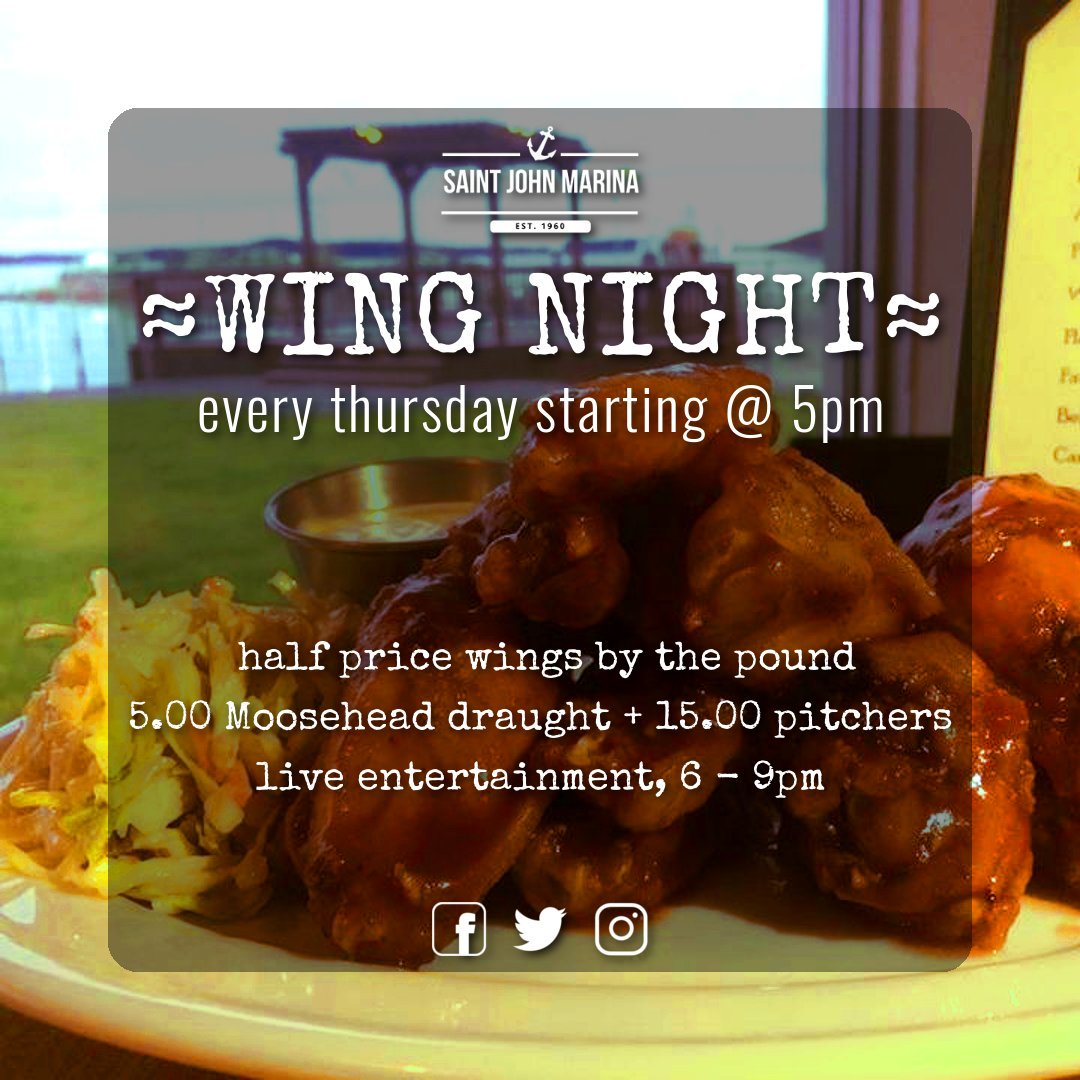 Wing Night comes but once a week! So come in out of the rain for some wings, #moosehead draught, and #livemusic! #saintjohn ⚓