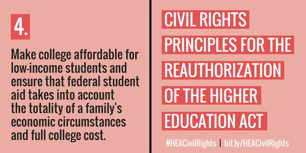 We signed the #HEACivilRights principles for any reauthorization of the #HigherEducationAct. Here’s civil rights principle #4: bit.ly/HEACivilRights #EquityMatters