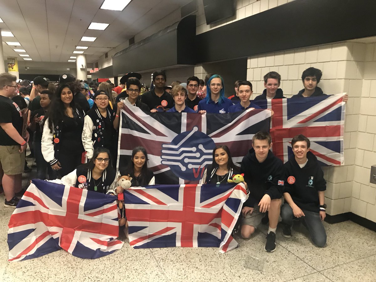 The UK VRC representatives ready outside Freedom Hall for the opening Parade of Nations at #VEXWorlds 2018
