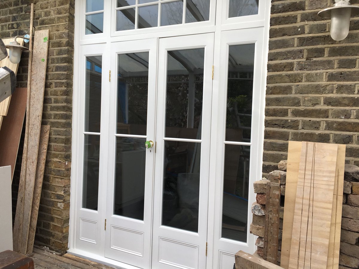 Renew_All_W4's tweet photo. Flanchford Rd, Chiswick: installation and refurbishment of new double-glazed French doors and side panels into existing frames. https://t.co/lEodXPbmkz
